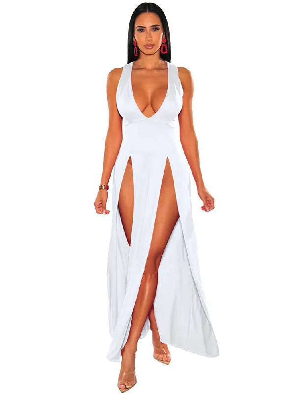 Sleeveless High Split Maxi Dresses Elegant Wraparound Maxi Dress