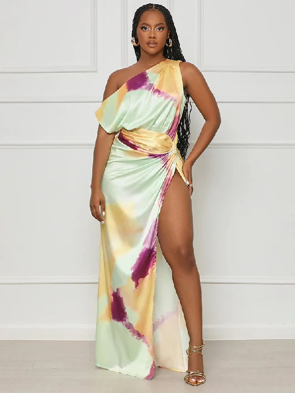 Sleeveless Tie-Dye Split Maxi Dresses Fashionable Sleeveless Maxi Dress