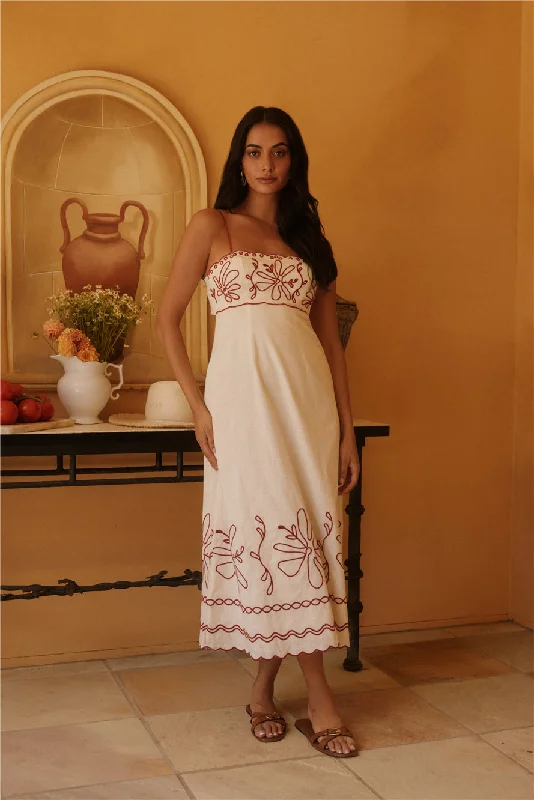 Soft Horizon Maxi Dress Beige Trendy Fit-and-Flare Maxi Dress
