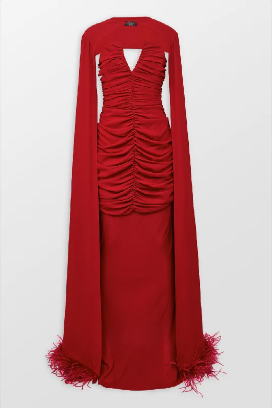 Strapless Maxi Dress With Feather Trim Cape Trendy Button Front Maxi Dress