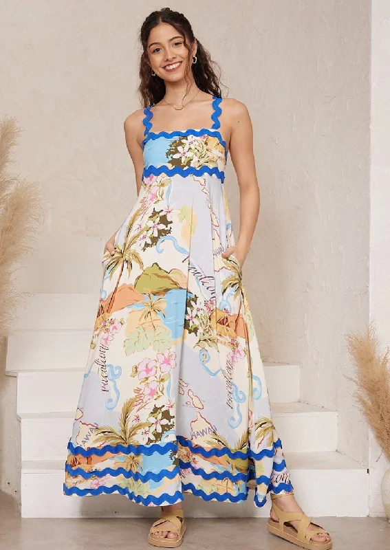 Summer Blue Hawaii Ric Rac Maxi Dress Trendy Maxi Dress with Bow