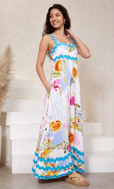 Summer Blue/Pink  Ric Rac Maxi Dress Chic Summer Maxi Dress