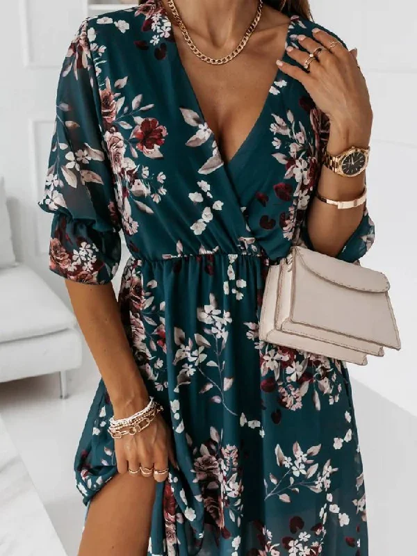 Summer Sexy Women Long Dress Floral Dress Deep V-neck Female Elastic Waist Ladies Split Maxi Dress Robe Femme Vestidos De Mujer Elegant Silk Maxi Dress Summer Sexy Women Long Dress Floral Dress Deep V-neck Female Elastic Waist Ladies Split Maxi Dress Robe Femme Vestidos De Mujer Elegant Silk Maxi Dress