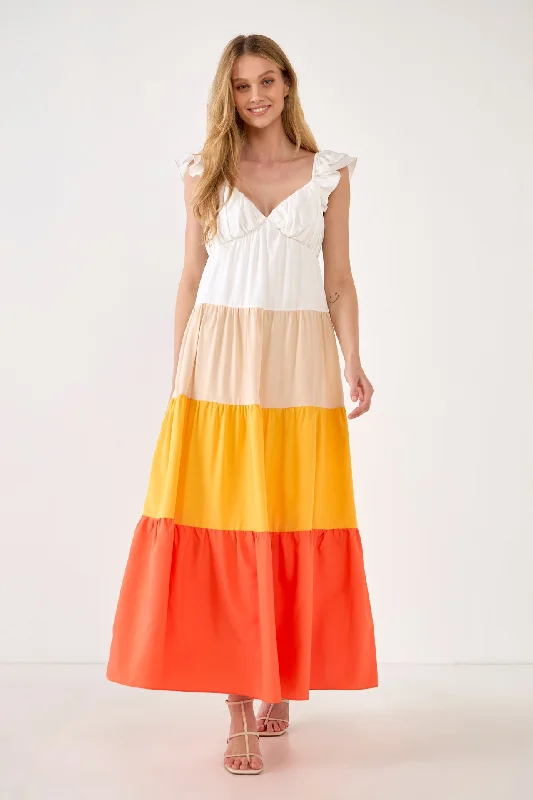 Sunset Colorblock Maxi Dress Cozy Spaghetti Strap Maxi Dress