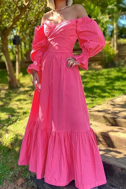 Surplice Neck Puff Sleeve Maxi Dress Elegant Maxi Dress with Ruffles