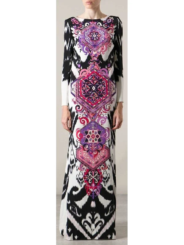 Suzani Printed Long Sleeve Maxi Dress in Multicolor Trendy Fit-and-Flare Maxi Dress