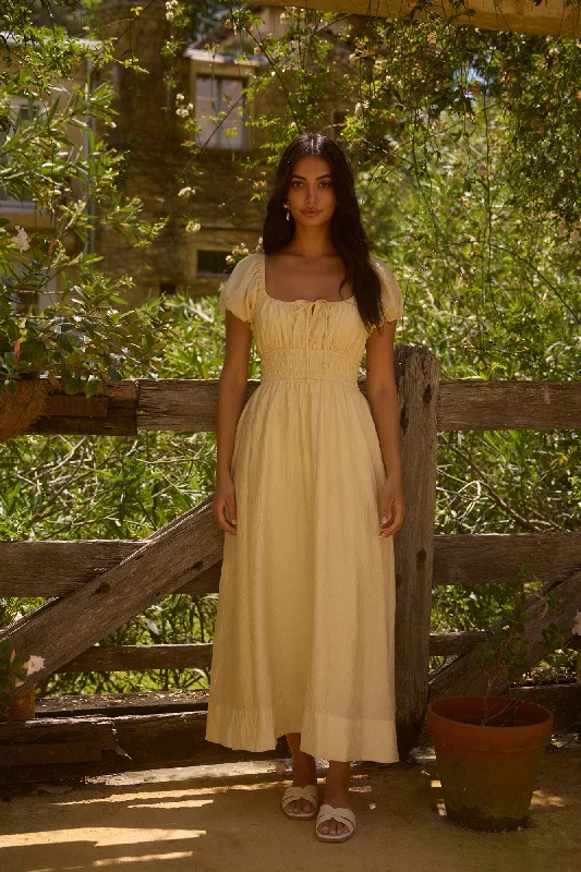 The Sage of Secrets Maxi Dress Yellow  Fashionable Open-Back Maxi Dress