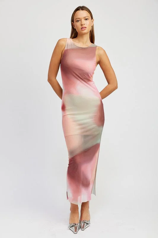 TIE DYE PRINT TANK MAXI DRESS Chic Off-Shoulder Maxi Dress