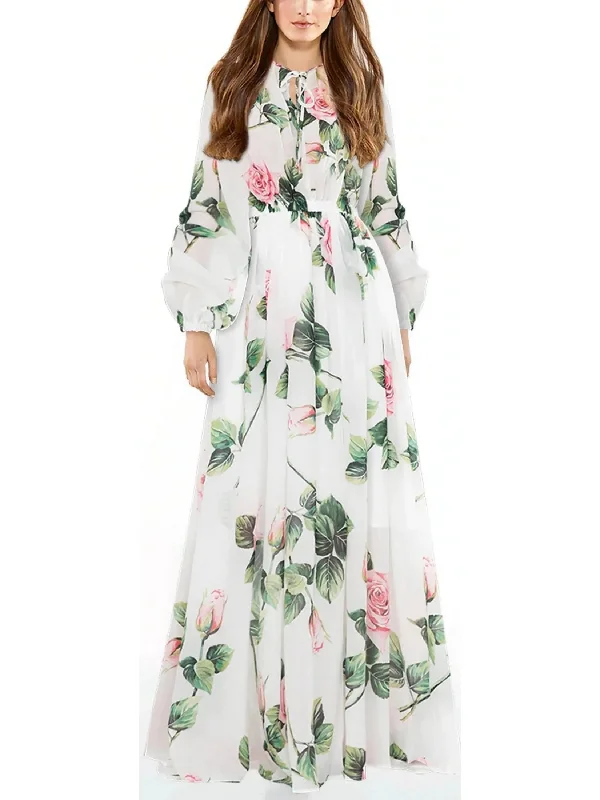 Tropical Rose Print Chiffon Maxi Dress Classic Strapless Maxi Dress