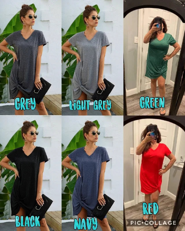 V Neck Short Sleeve T-Shirt Dresses - Assorted Colors Real Fur Shearling Chenille