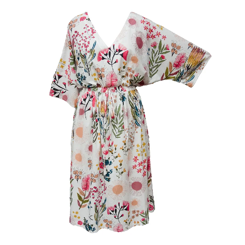 White Summer Flowers Cotton Maxi Dress UK Size 18-32 M151 Classic V-Neck Maxi Dress