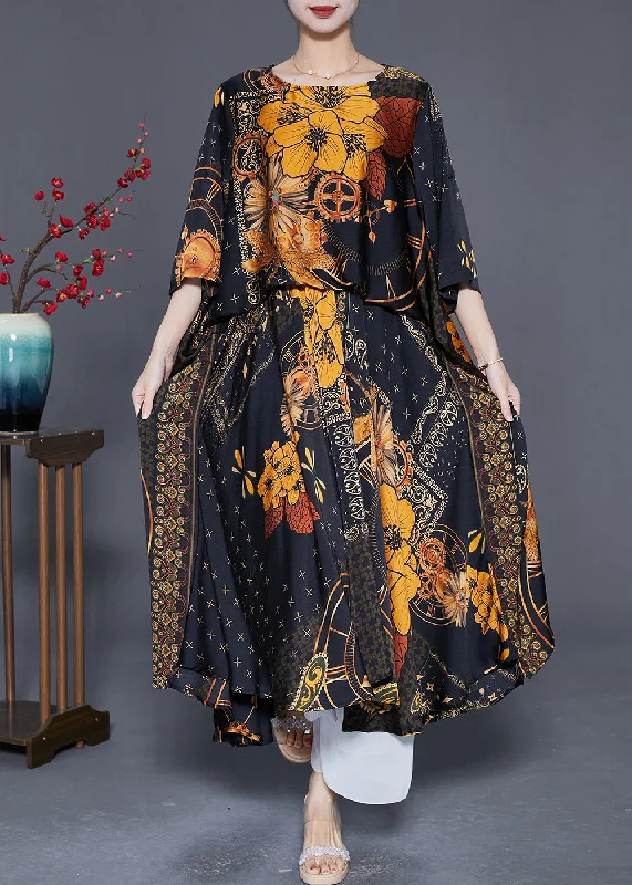 Women Black Oversized Print Silk Maxi Dresses Summer Comfortable Plunging Neckline Maxi Dress Women Black Oversized Print Silk Maxi Dresses Summer Comfortable Plunging Neckline Maxi Dress