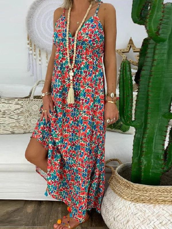 Women's Dresses Printed Sling V-Neck Maxi Dress Comfortable Fit-and-Flare Maxi Dress Women's Dresses Printed Sling V-Neck Maxi Dress Comfortable Fit-and-Flare Maxi Dress