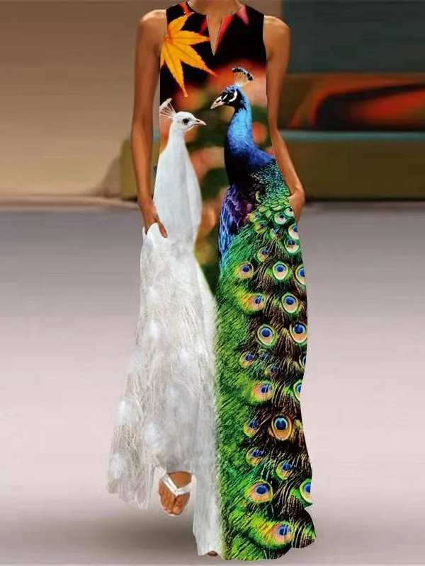 Women's Dresses V-Neck Print Sleeveless Maxi Dress Classic Strapless Maxi Dress