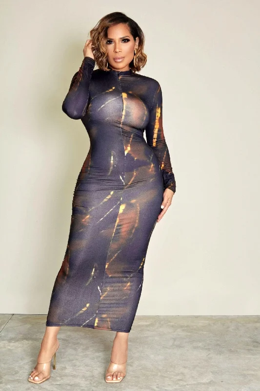 Xiomi Tie Dye Bodycon Maxi Dress Elegant Maxi Dress with Slit