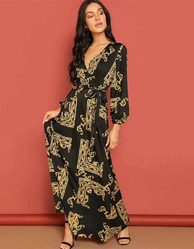 Yellow Latest Printed Maxi Dress Casual Maxi Dress with Pockets