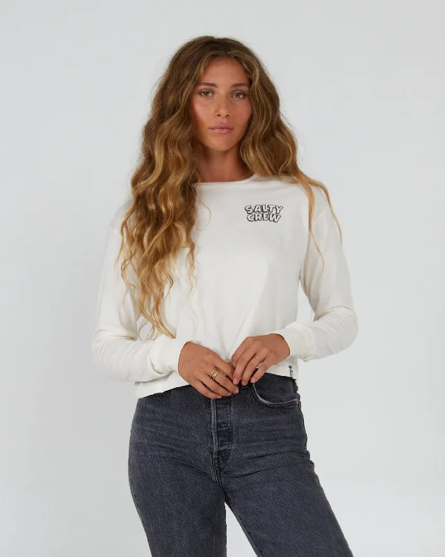 Floats Your Boat L/S Crop Tee - Off White Fleece Nylon Spandex