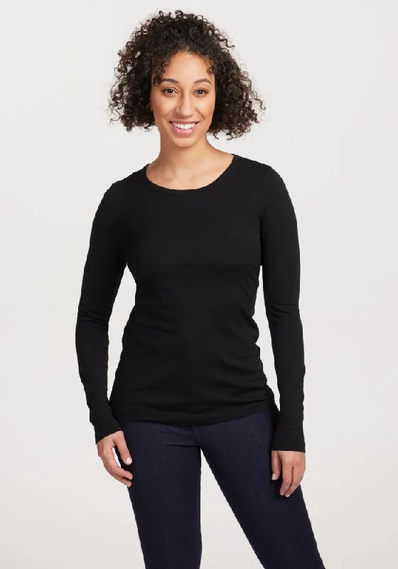 Remi Long Sleeve T-Shirt - Black Knit Fabric Woven Fabric Fleece Fabric