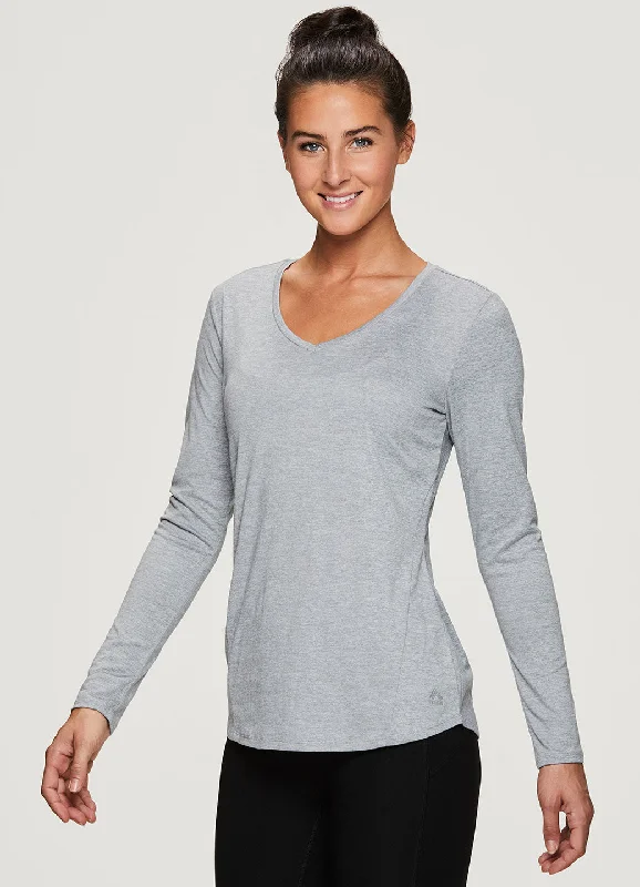 Stratus Long Sleeve V-Neck Workout Tee Cashmere Blend Cotton Blend Poly Blend