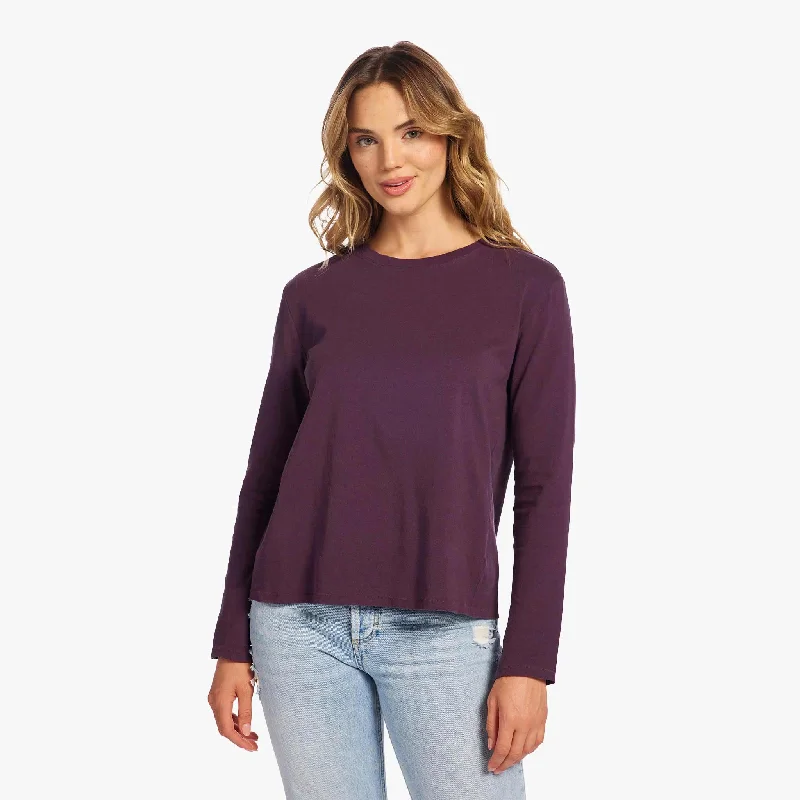 Vintage Cotton Long Sleeve Everyday T-Shirt | Plum Terry Blend Velvet Blend Canvas Blend