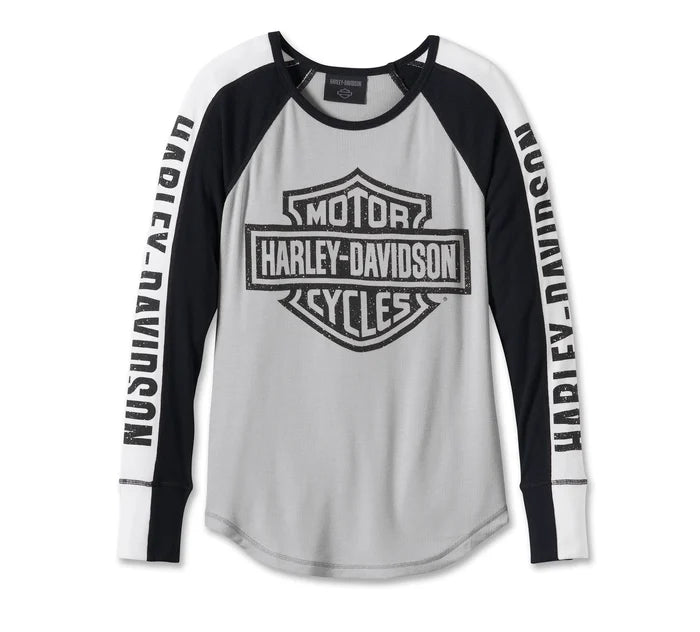 Women's Bar & Shield Raglan Long Sleeve Tee - Colorblocked Grey 96144-24VW Welt Pockets Slit Pockets