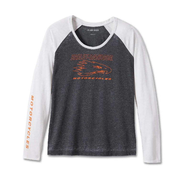 Women's Screamin' Eagle Raglan Long Sleeve Burnout Tee Ribbed T-Shirt High Neck Heavyweight