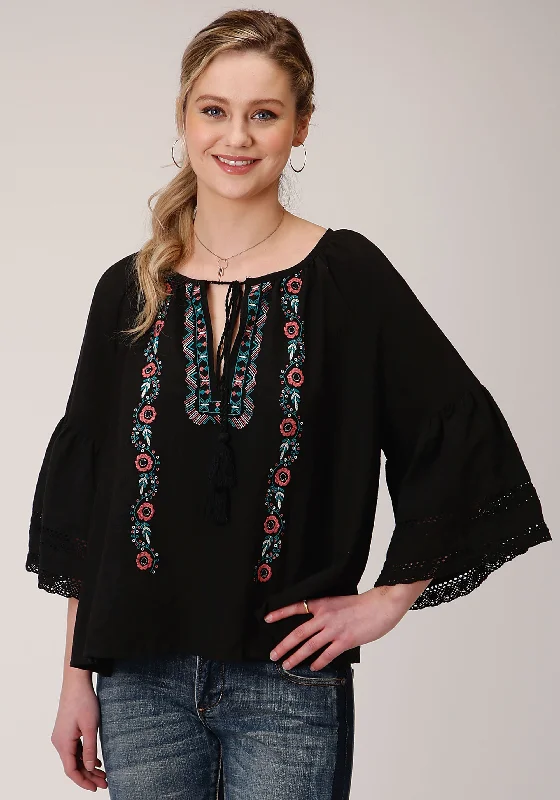 WOMENS LONG SLEEVE COTTON BLEND  BLOUSE Wrap Front Blouse