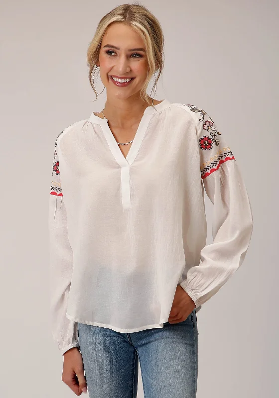 WOMENS LONG SLEEVE COTTON VISCOSE PEASANT BLOUSE Chic Wrap Blouse
