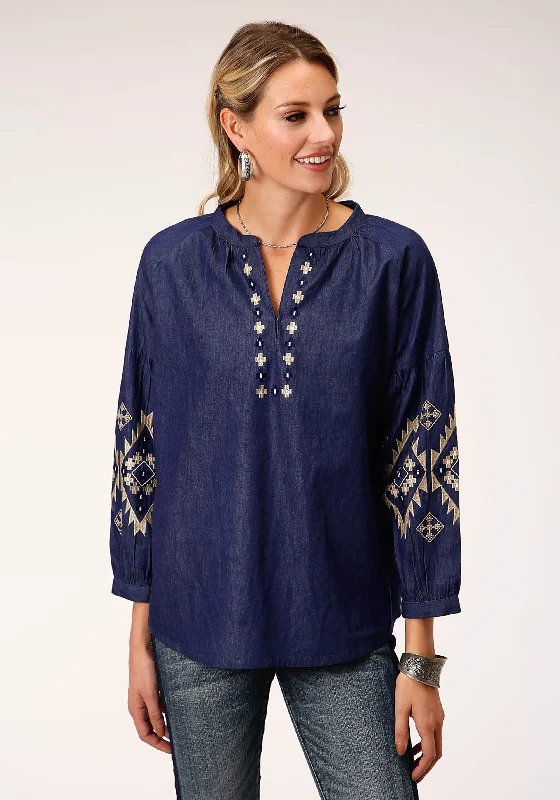 WOMENS LONG SLEEVE INDIGO DENIM BLOUSE Smart Casual Blouse