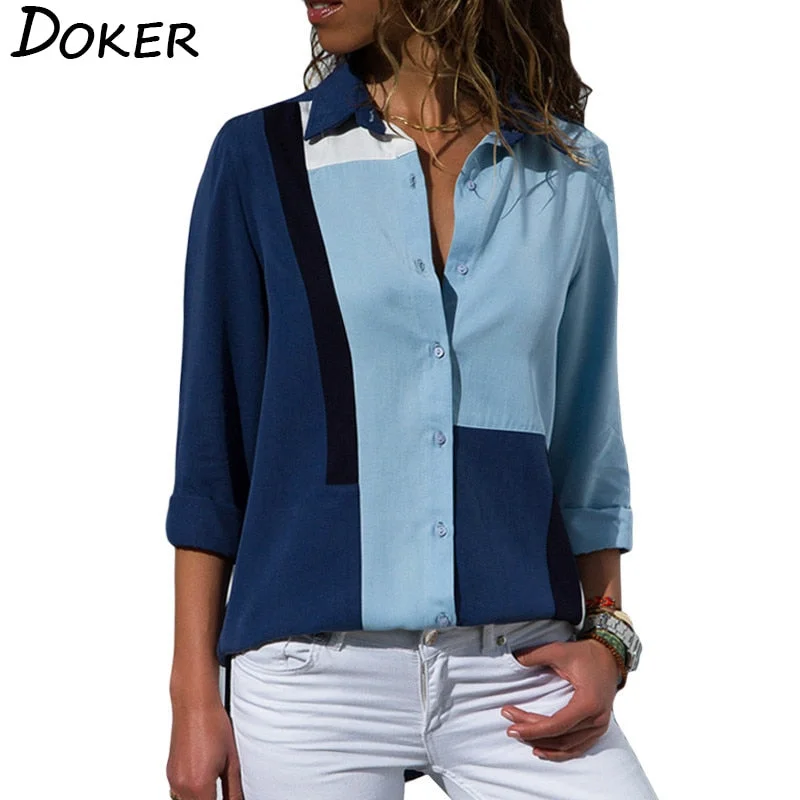 2020 New Fashion Print Women Blouses Long Sleeve Turn-down Collar Chiffon Blouse Shirt Casual Tops Plus Size Elegant Work Shirt Sheer Sleeve Blouse