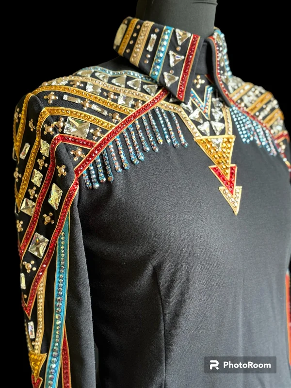 2104A Black with Multi Colors Equitation Show Blouse, Ladies M,  BFC 8637-20 Loose Oversized Blouse