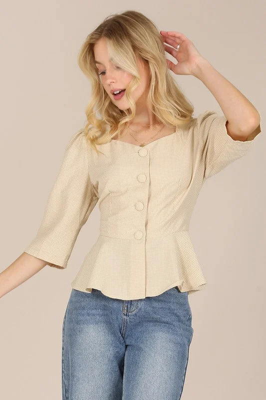 3/4 Sleeve front button blouse High Neck Blouse