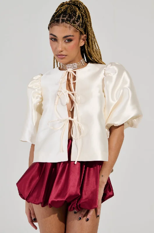 ALL THE TEA TIE FRONT BLOUSE IN IVORY Peter Pan Blouse