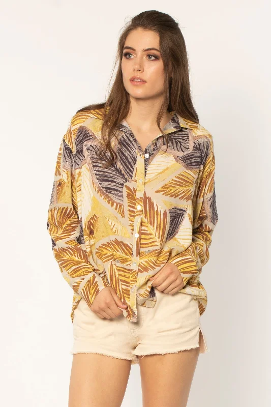 Amuse society Jungle cat L/S woven blouse Ruched Sleeve Blouse
