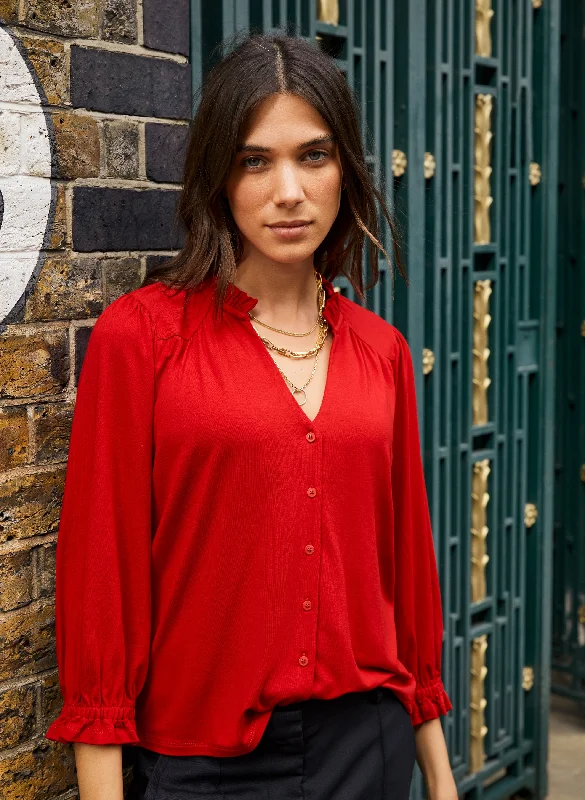 Annie Ruffle Collar Blouse Frilled Cuff Blouse