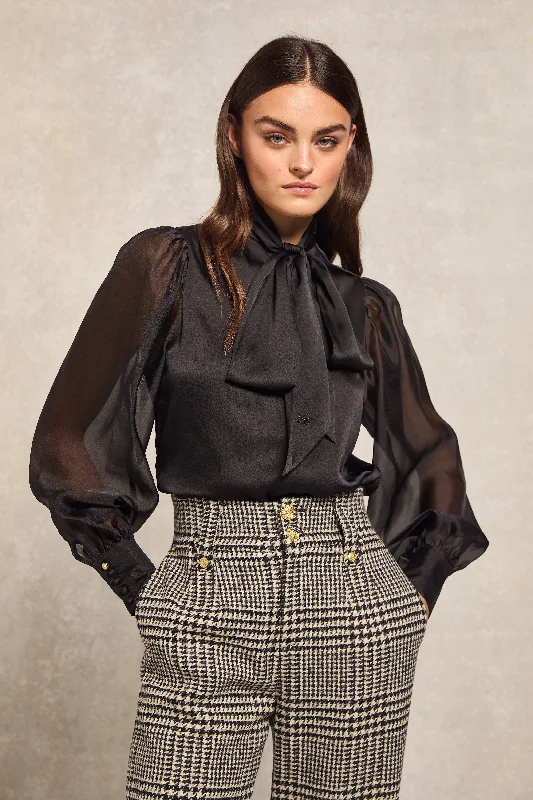 Ariella Blouse (Black) Satin Drape Blouse