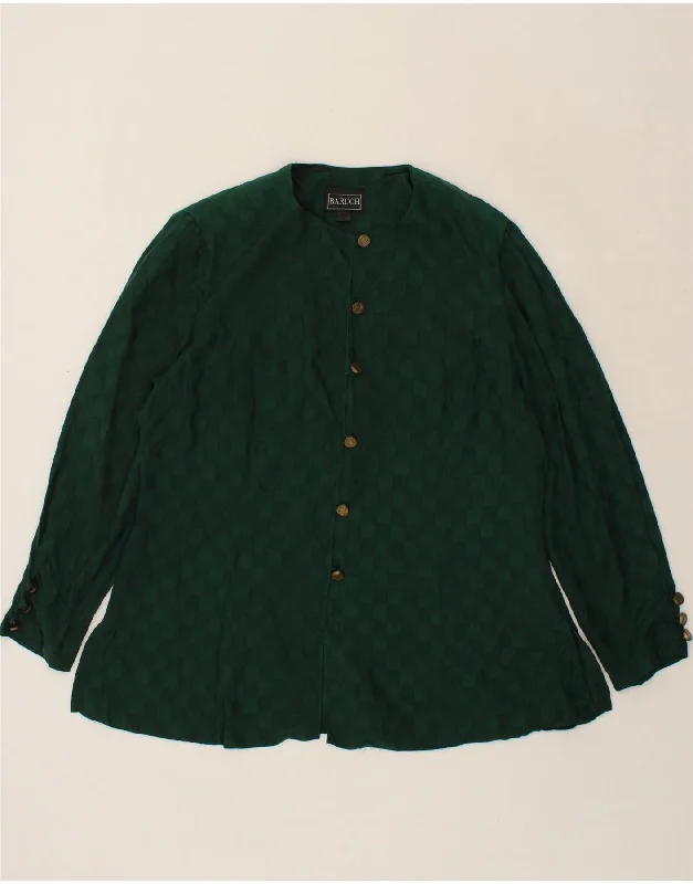 BARUCH Womens Shirt Blouse UK 20 2XL Green Geometric Cupro Cotton Casual Blouse