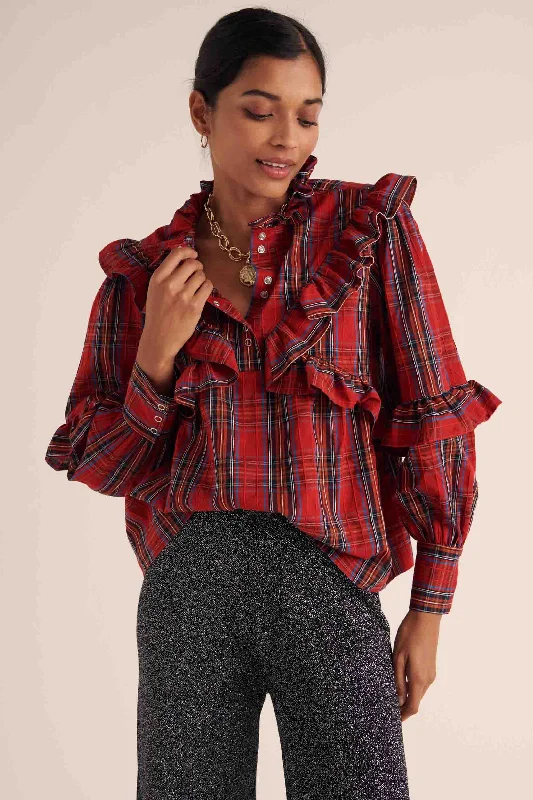 Blouse Amelia tartan rouge Asymmetric Hem Blouse