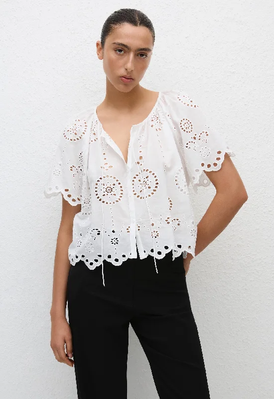 Broderie Blouse - White Bell Sleeve Blouse