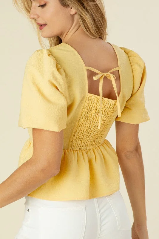 Bubbles sleeved blouse with peplum Sheer Sleeve Blouse