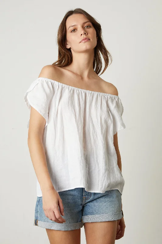CEILA LINEN FLUTTER SLEEVE BLOUSE Sleeveless Chiffon Blouse