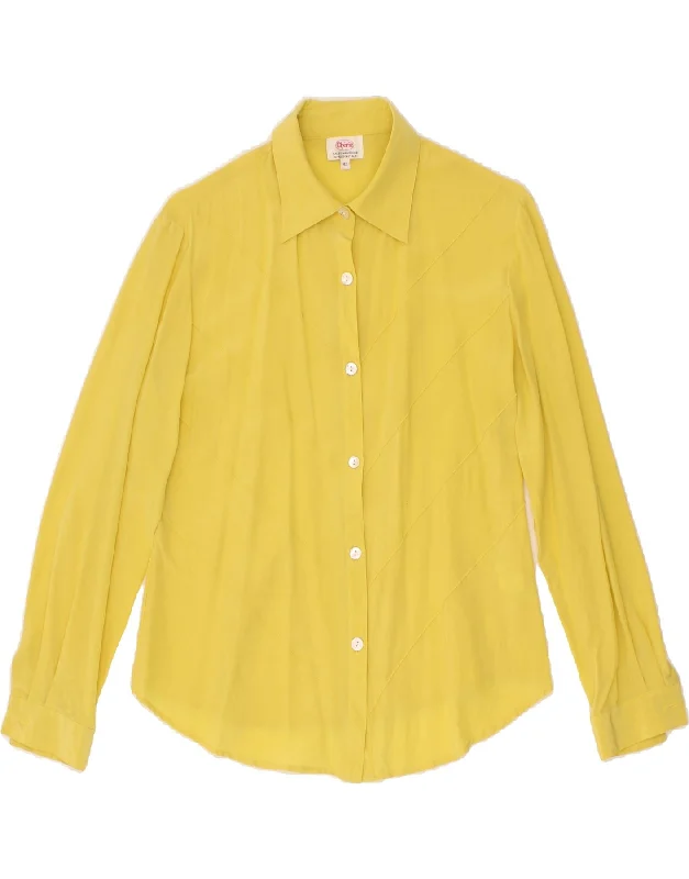 CHERIE Womens Shirt Blouse IT 42 Medium Yellow Asymmetric Hem Blouse