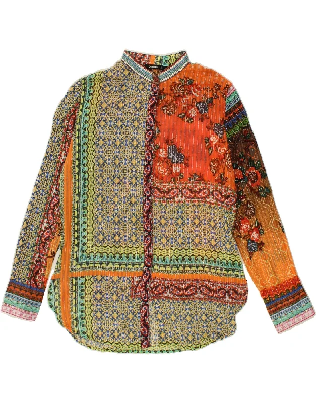 DESIGUAL Womens Shirt Blouse UK 18 XL Multicoloured Patchwork Cotton Elegant Semi-Sheer Blouse