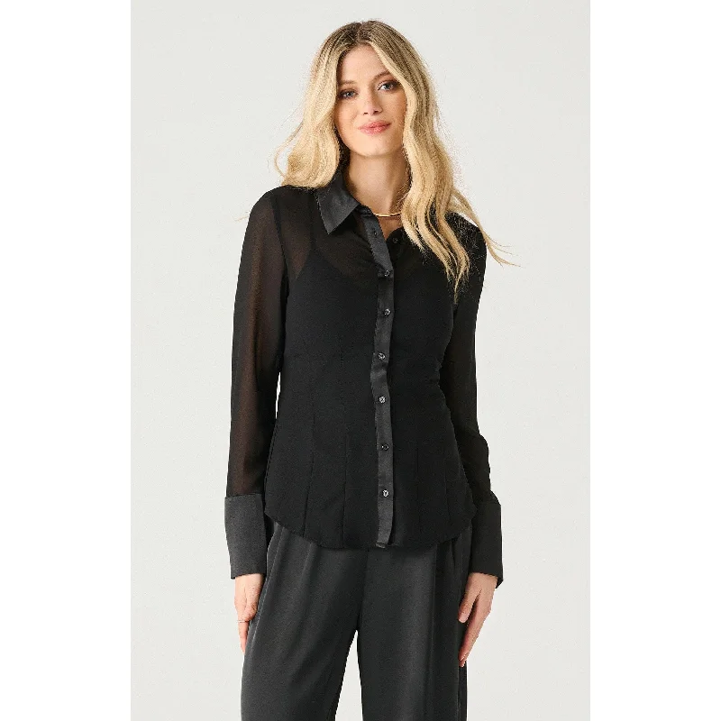 Dex Black Tape Sheer Cinched Blouse Relaxed Fit Blouse