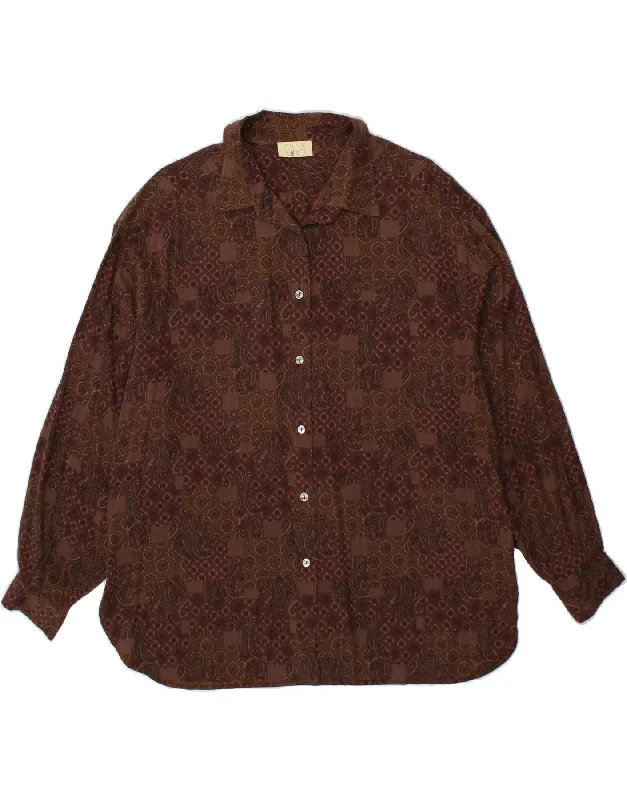 ELENA MIRO Womens Shirt Blouse IT 45 Medium Brown Paisley Viscose Short Sleeve Blouse