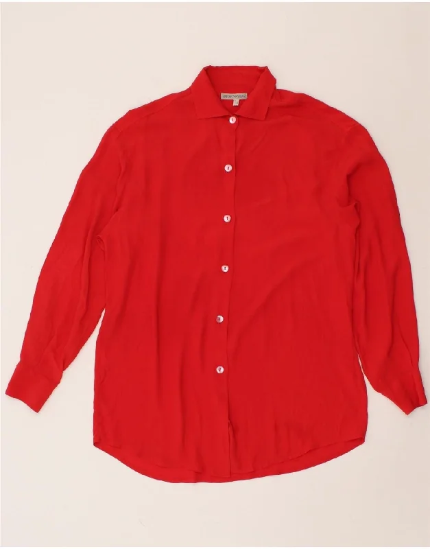 EMPORIO ARMANI Womens Shirt Blouse US 12 Large Red Casual Stripe Blouse