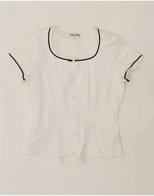 ENARA CAMICE Womens Shirt Blouse UK 12 Medium White Cotton Classic Minimalist Blouse