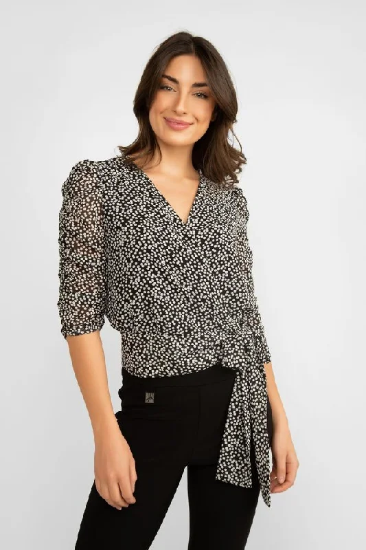 FAUX WRAP BLOUSE Pleated Collar Blouse