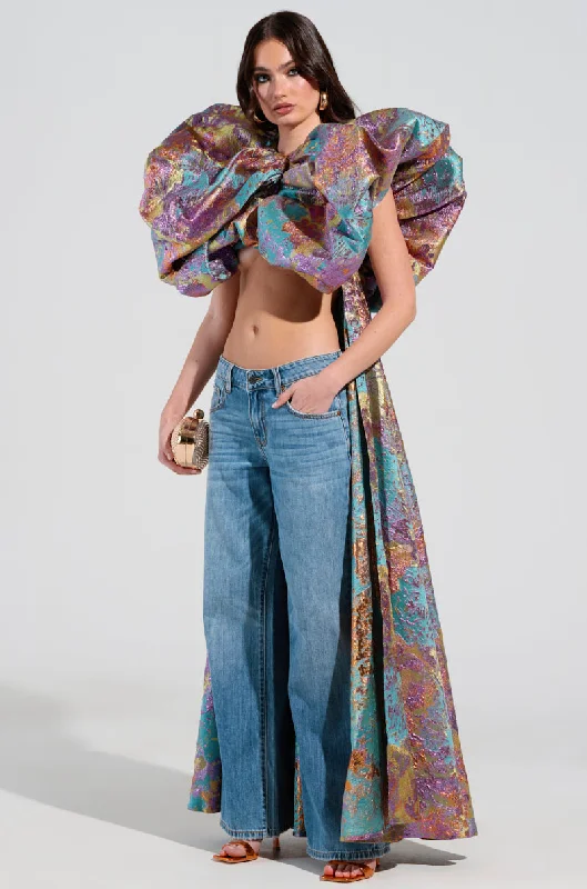 FEELING HEAVENLY BROCADE SHORT SLEEVE BLOUSE Casual Stripe Blouse