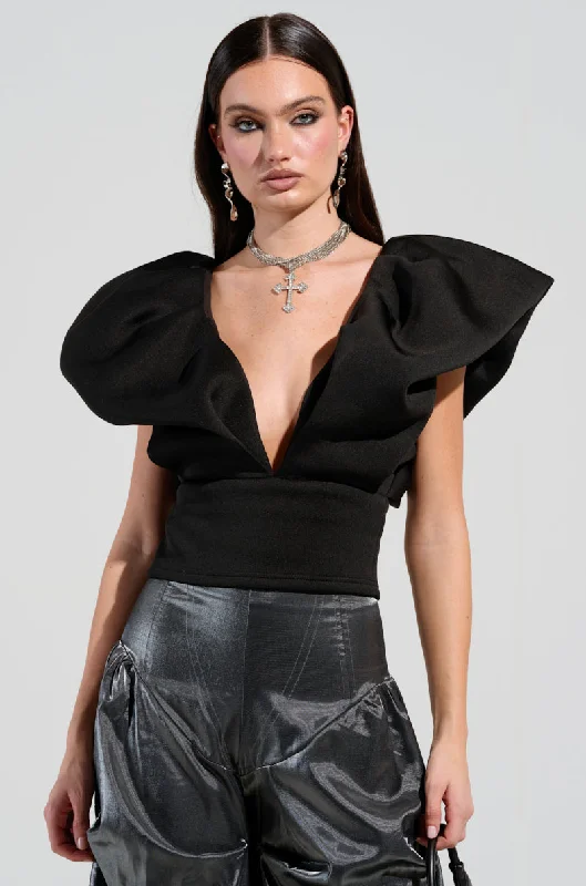 FEMME ENERGY SCUBA BLOUSE IN BLACK Double-Layered Blouse
